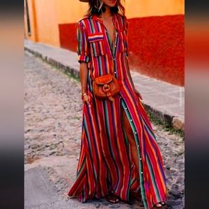 🆕 BOHO MAXI COLORFUL BOTTOM DOWN DRESS